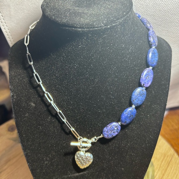 handmade Jewelry - Sodalite beaded necklace half chain necklace handmade 16”